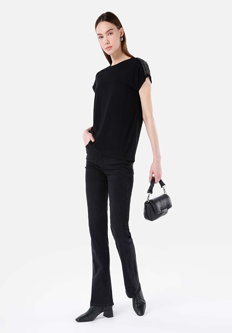 Imagine a Slim Fit Talie Talie Spaniolă Picior Blugi Din Denim Pentru Femei