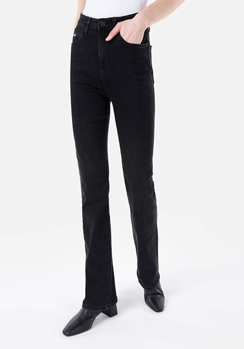 Imagine a Slim Fit Talie Talie Spaniolă Picior Blugi Din Denim Pentru Femei