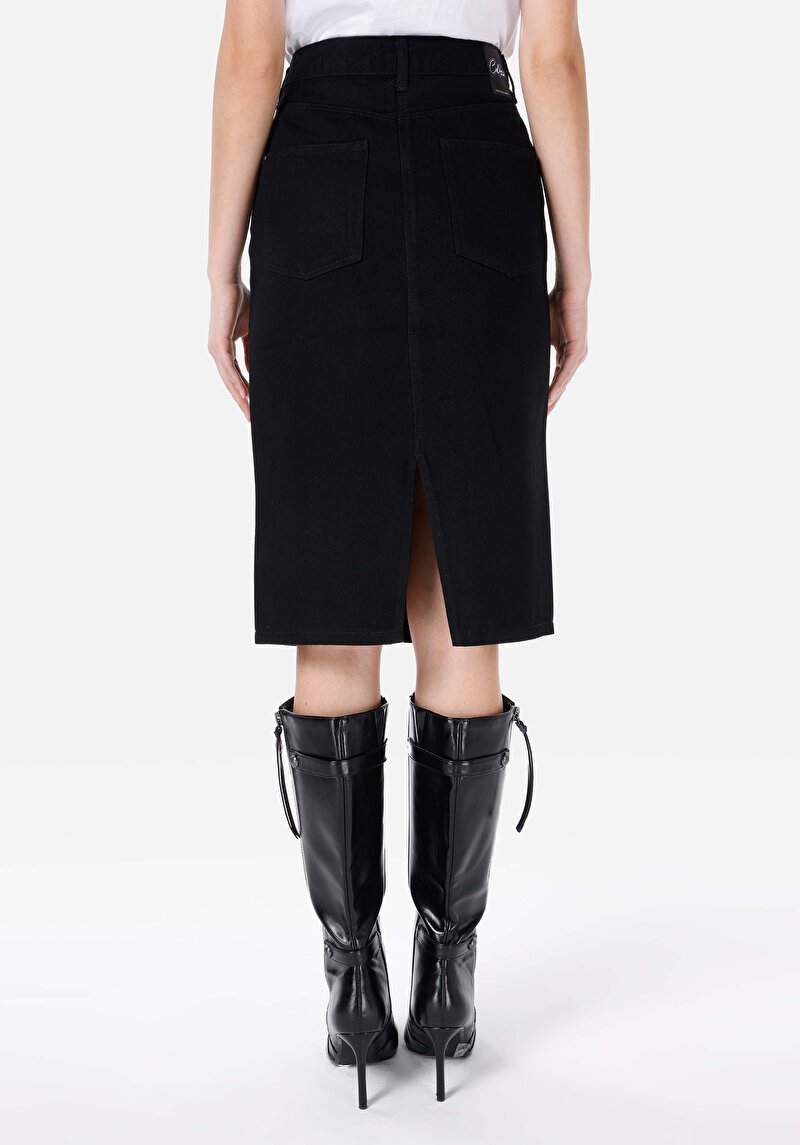 Afișați detalii pentru Fustă Albastru Închis Pentru Femei Cu Nasturi Drepți Cu Nasturi Drepți