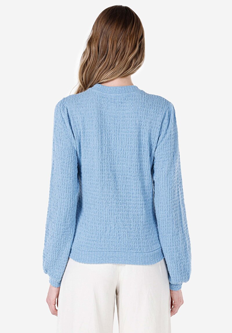 Imagine a Regular Fit Round Neck Drept Tricou Albastru Cu Mânecă Lungă Pentru Femei