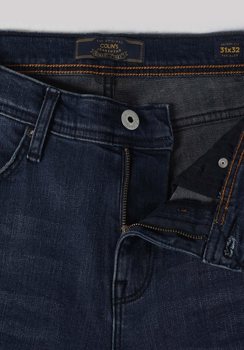 Afișați detalii pentru Skinny Fit Talie Joasă Picior Îngust Blugi İndigo Pentru Bărbați