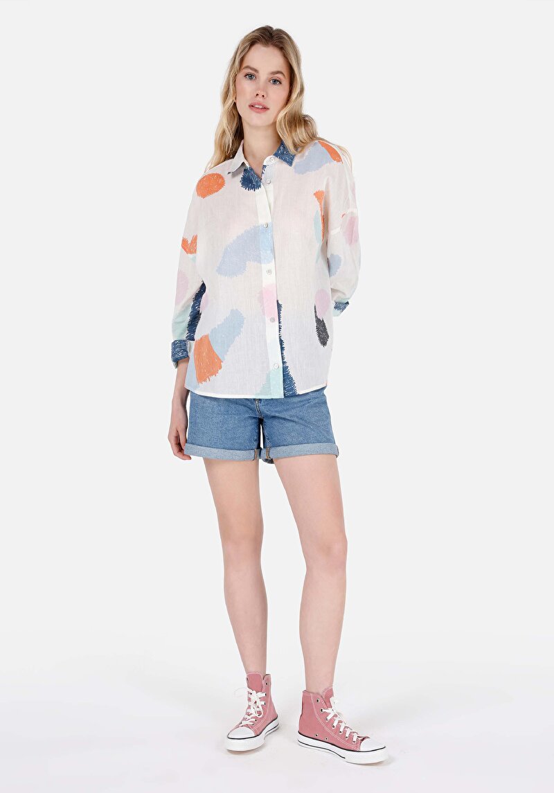 Afișați detalii pentru Cămașă Relax Fit Imprimat Cămașă Cu Mânecă Lungă Multicoloră Pentru Femei