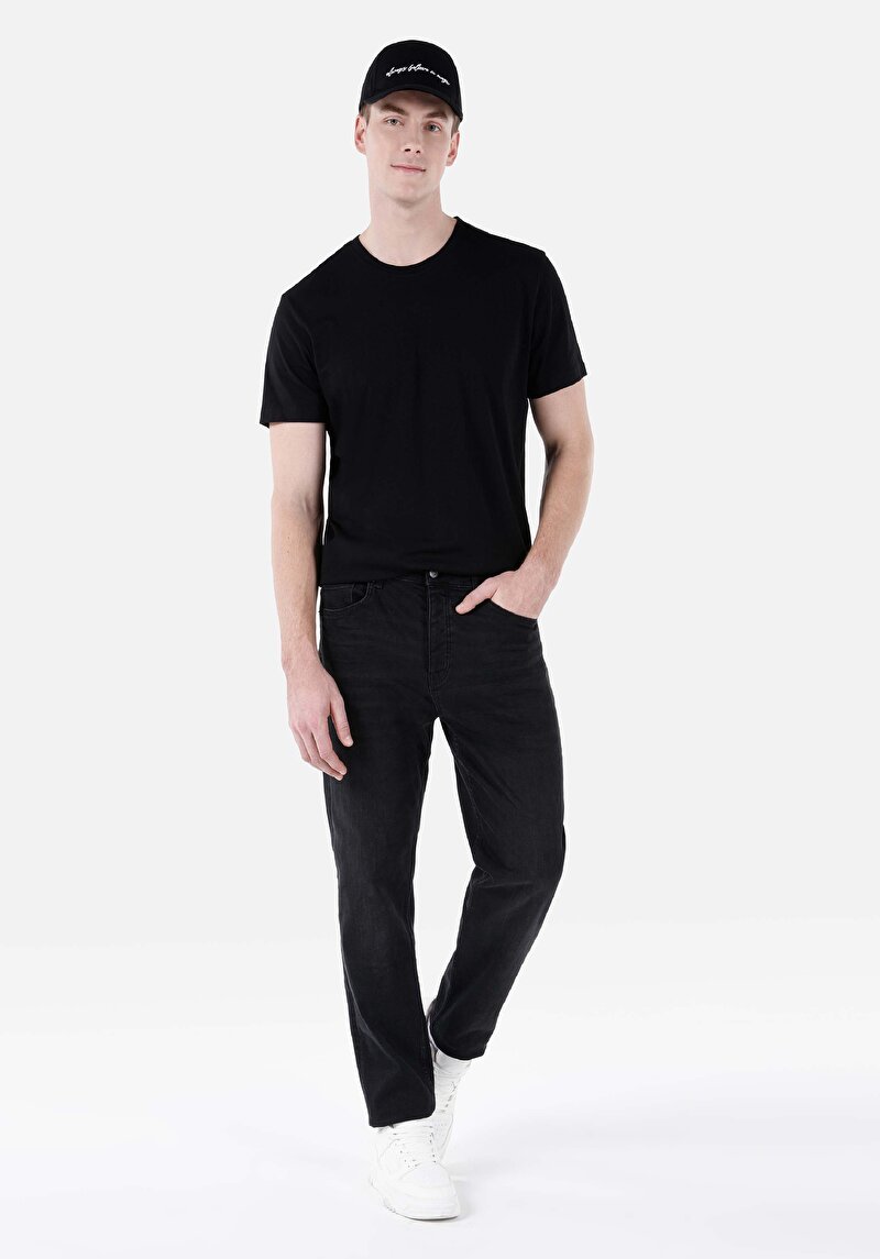 Afișați detalii pentru Blugi Negri Pentru Bărbați Cu Talie Dreaptă Cu Talie Medie