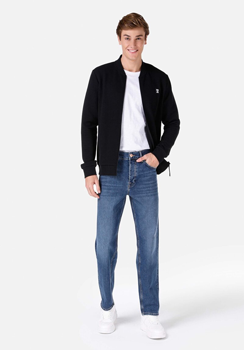 Imagine a Blugi İndigo Pentru Bărbați Cu Talie Dreaptă Cu Talie Medie