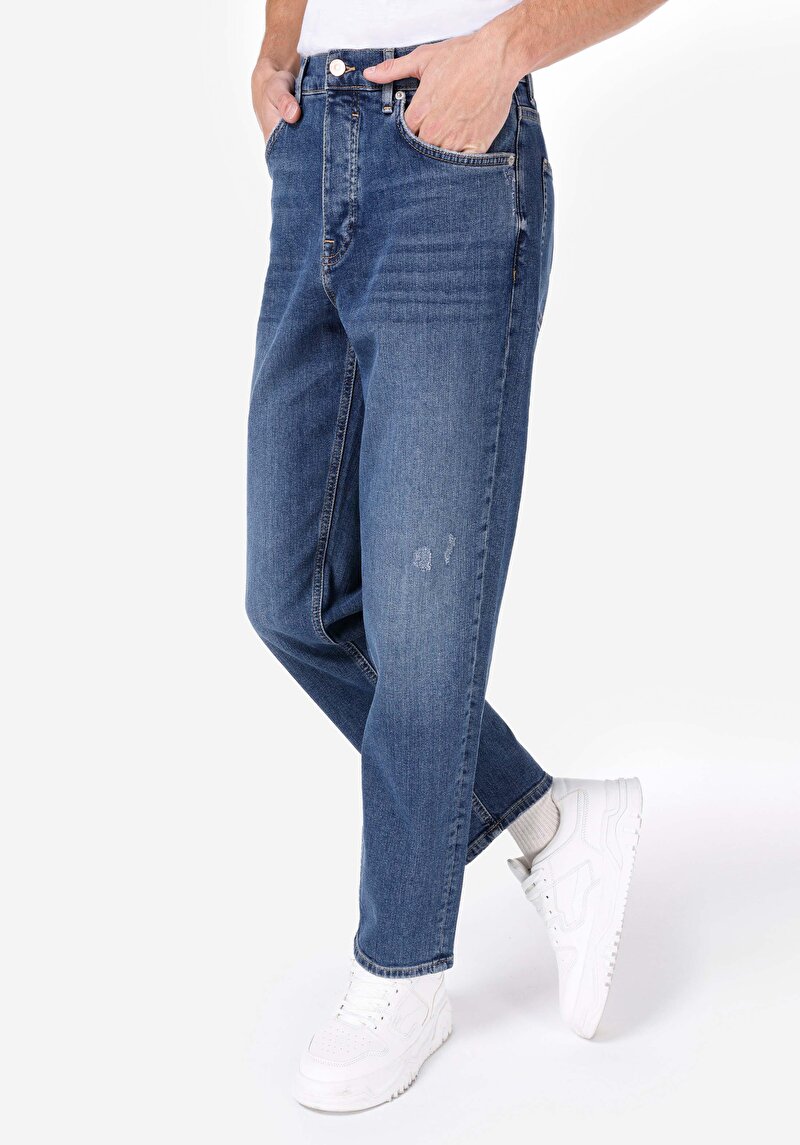 Afișați detalii pentru Blugi İndigo Pentru Bărbați Cu Talie Dreaptă Cu Talie Medie