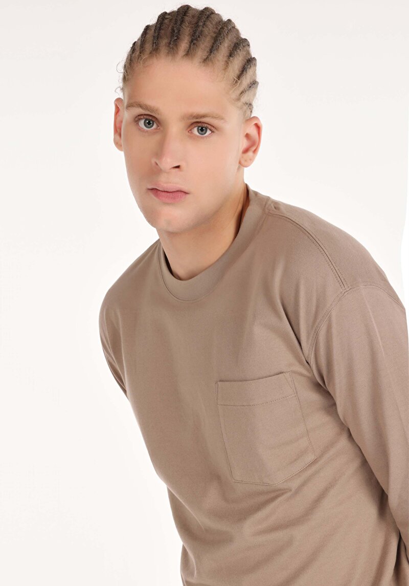 Imagine a Tricou Cu Maneca Lunga De Barbati Bej Regular Fit Cl1065666