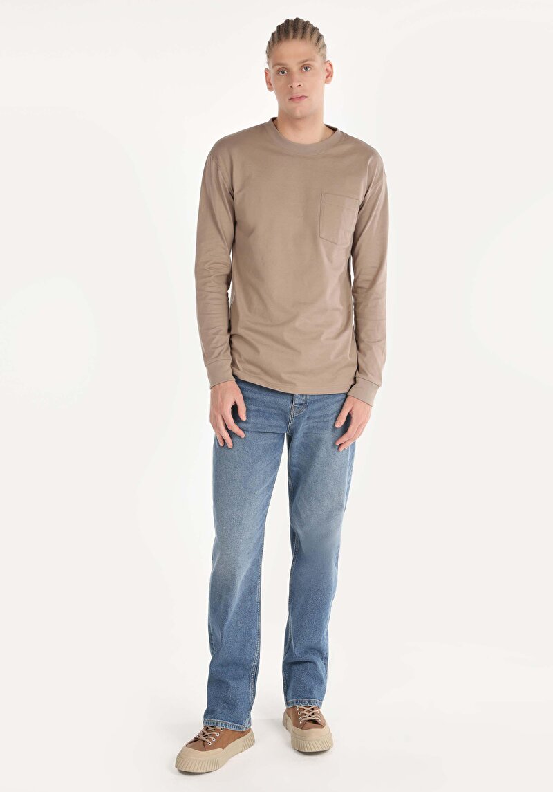 Afișați detalii pentru Tricou Cu Maneca Lunga De Barbati Bej Regular Fit  Cl1065666