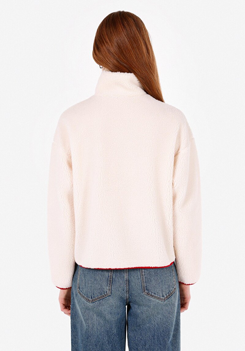 Imagine a Regular Fit Hanorac Ecru Pentru Femei Cu Fermoar