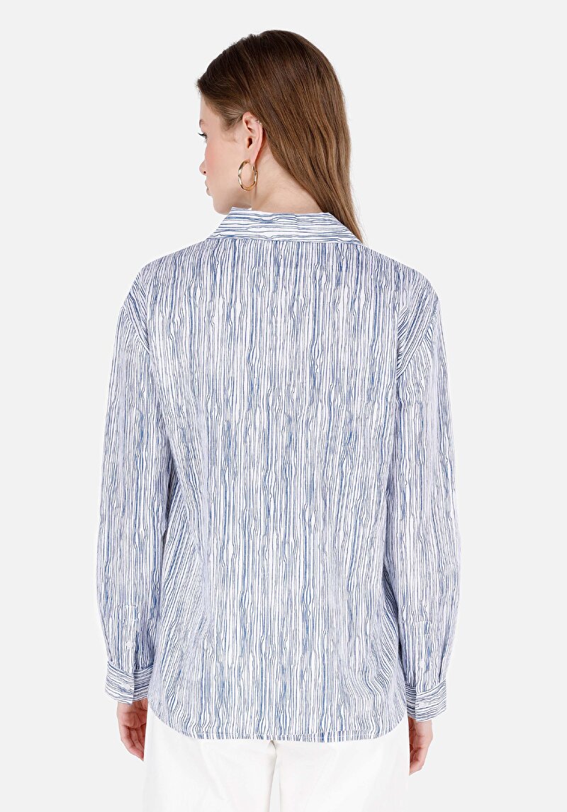 Afișați detalii pentru Cămașă Regular Fit Neck Striped Cămașă Albă Roll-Up Pentru Femei