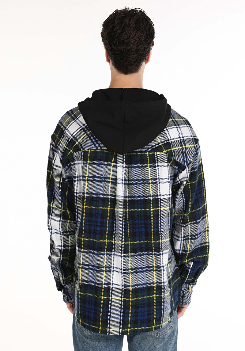 Imagine a Cămașă Cu Mânecă Lungă Verde Cu Carouri Cu Glugă Comfort Fit