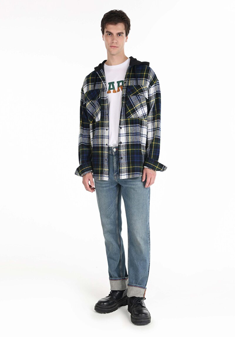 Afișați detalii pentru Cămașă Cu Mânecă Lungă Verde Cu Carouri Cu Glugă Comfort Fit