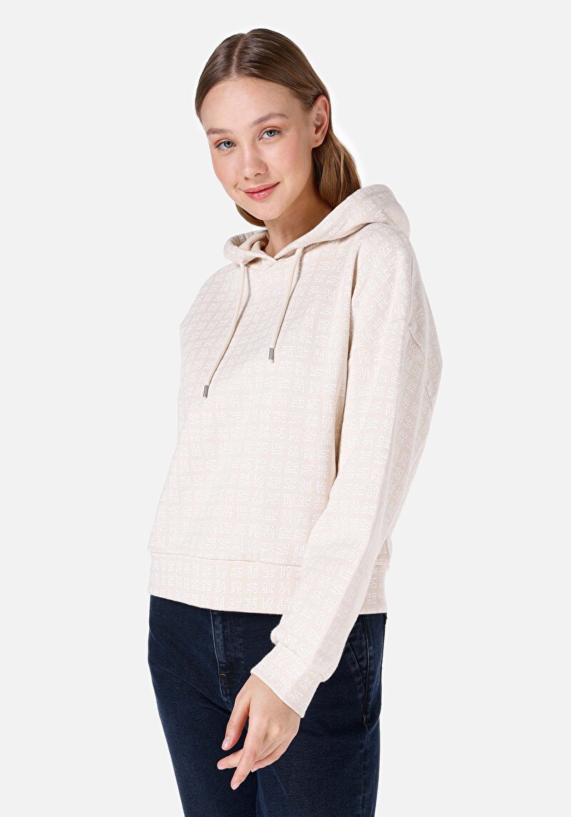 Imagine a Regular Fit Glugă Imprimat Imprimat Femei Bej Hanorac