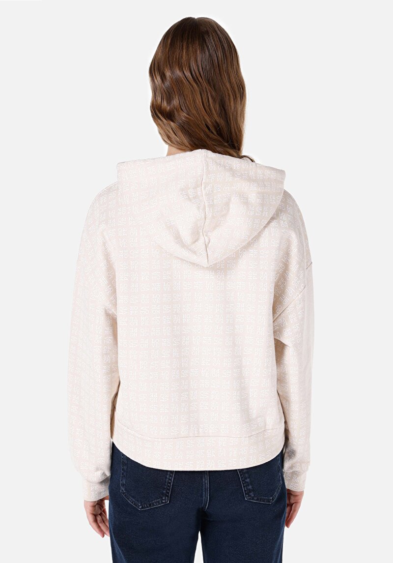 Imagine a Regular Fit Glugă Imprimat Imprimat Femei Bej Hanorac