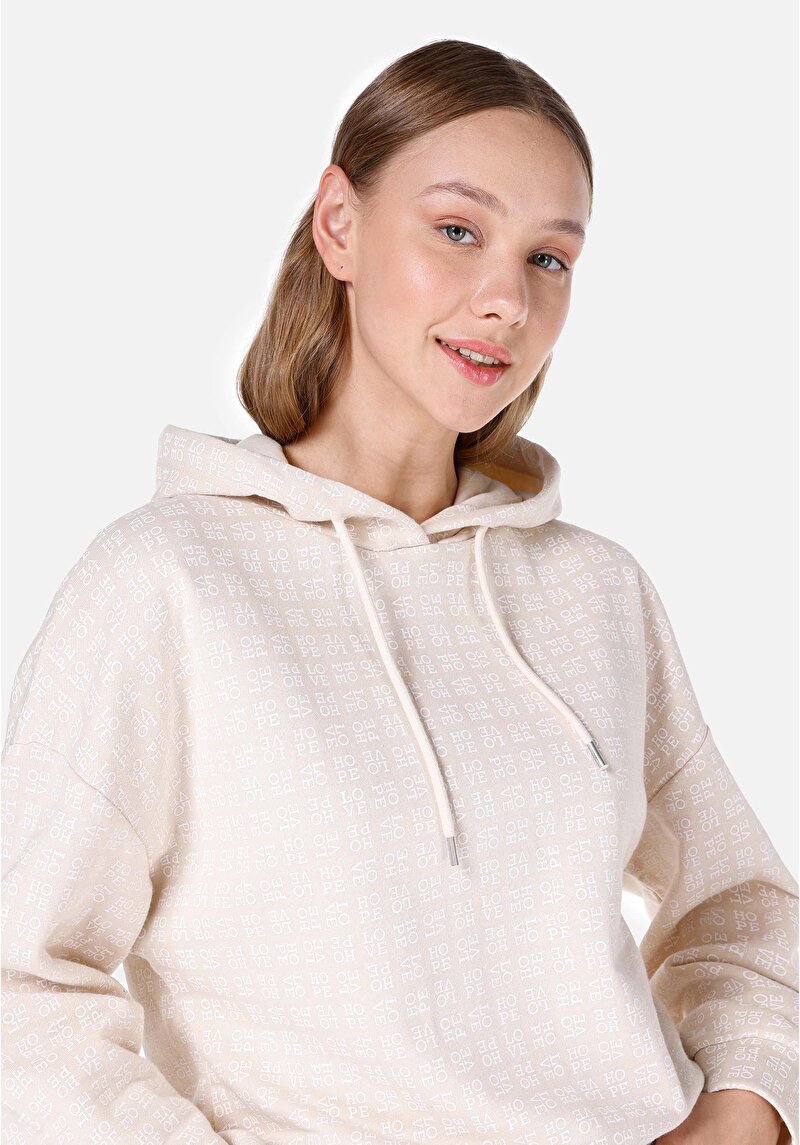 Imagine a Regular Fit Glugă Imprimat Imprimat Femei Bej Hanorac