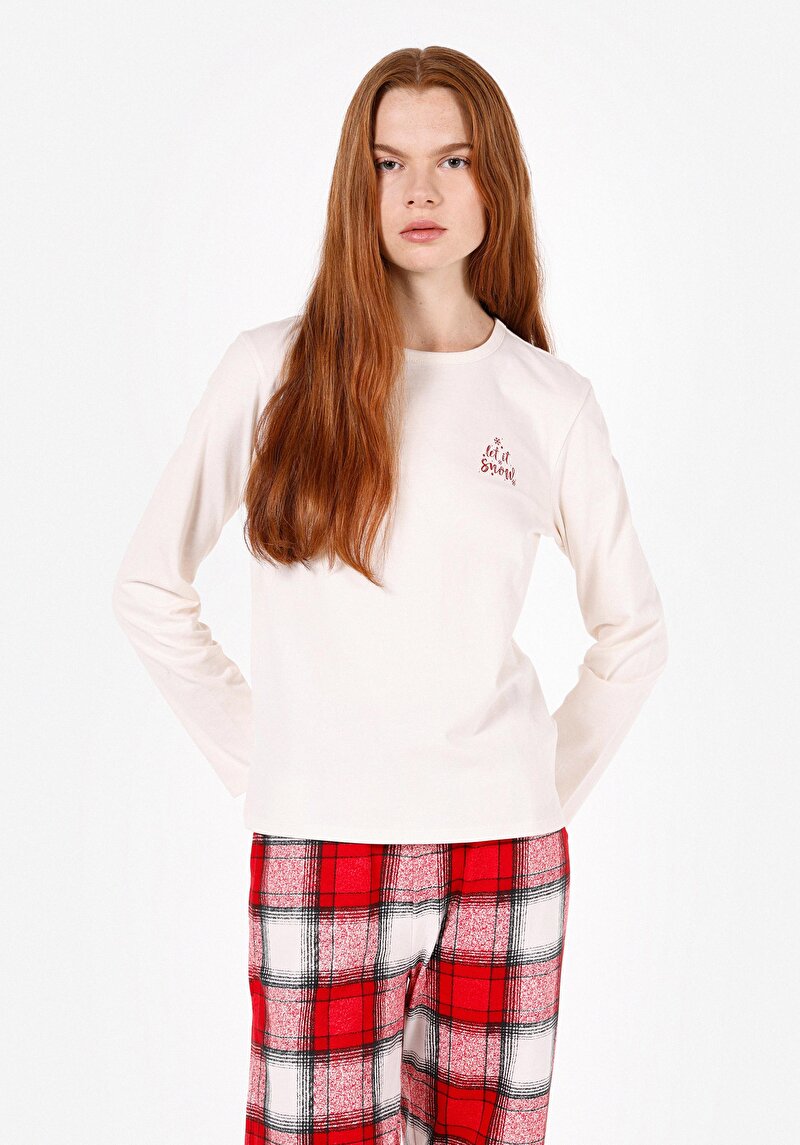 Afișați detalii pentru Tricou Cu Maneca Lunga De Dama Ecru Regular Fit  Cl1071891