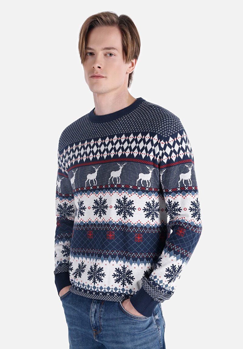 Imagine a Pulover Multicolor Pentru Bărbați Cu Gât Rotund Cu Gât Rotund