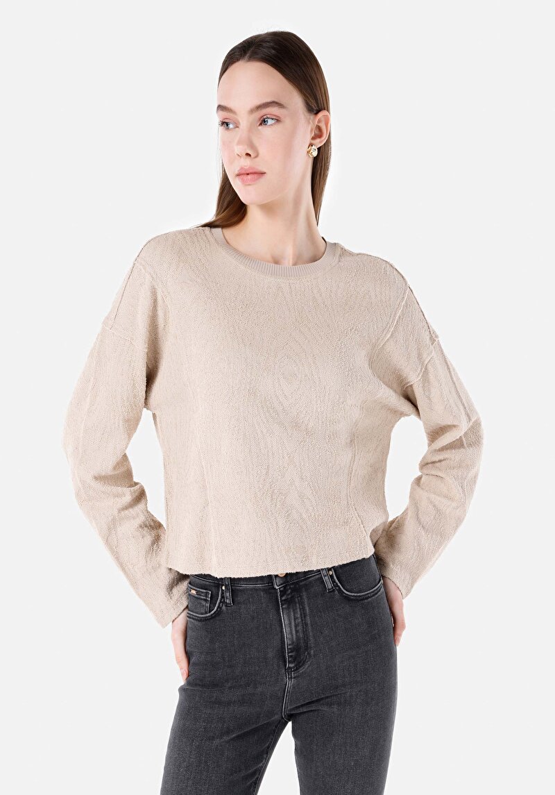 Imagine a Tricou Cu Maneca Lunga De Dama Bej Regular Fit  Cl1067312