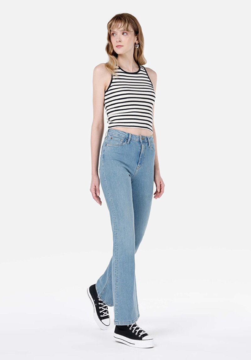 Afișați detalii pentru Regular Fit Talie Înaltă Picior Larg Blugi Din Denim Pentru Femei