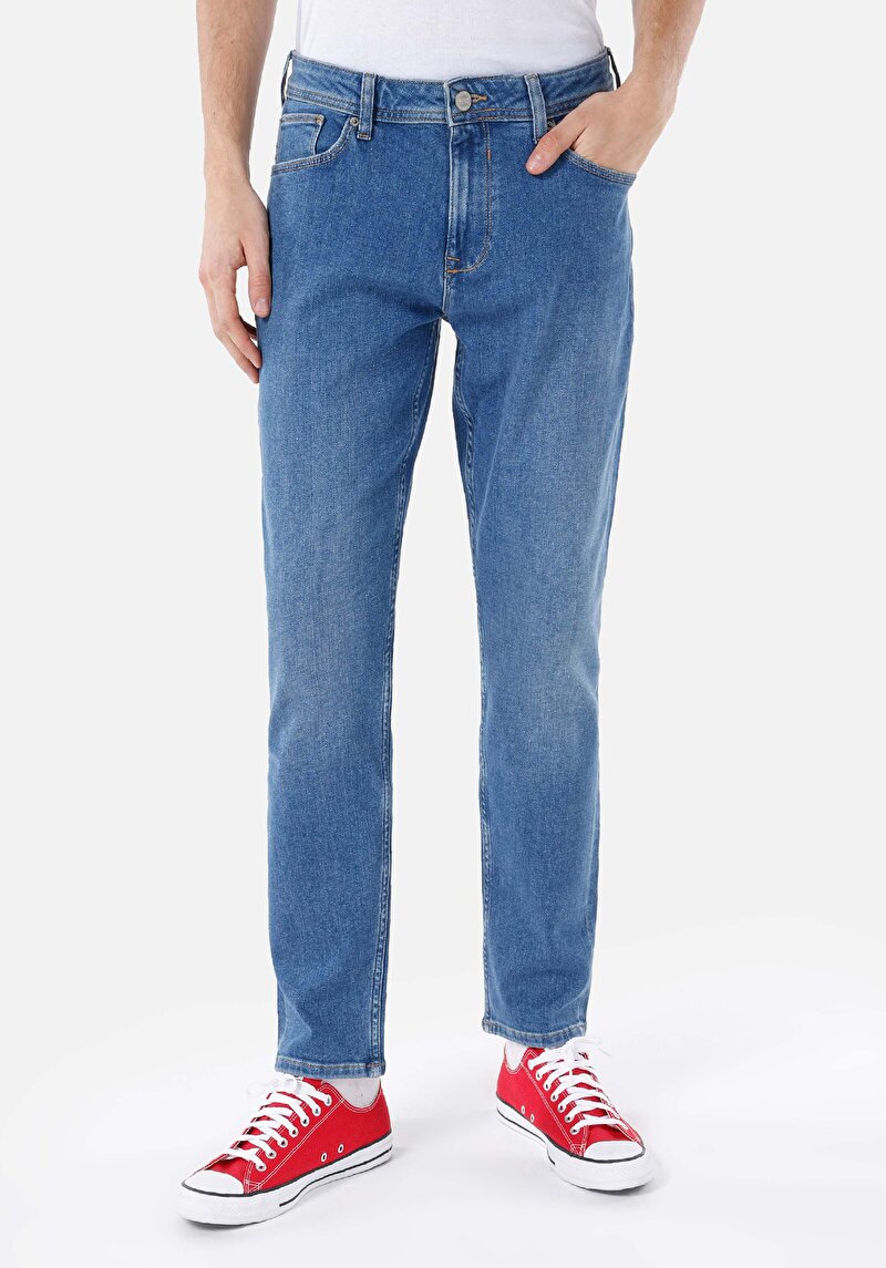Afișați detalii pentru Regular Fit Mid Waist Slim Leg Blugi Din Denim Pentru Bărbați