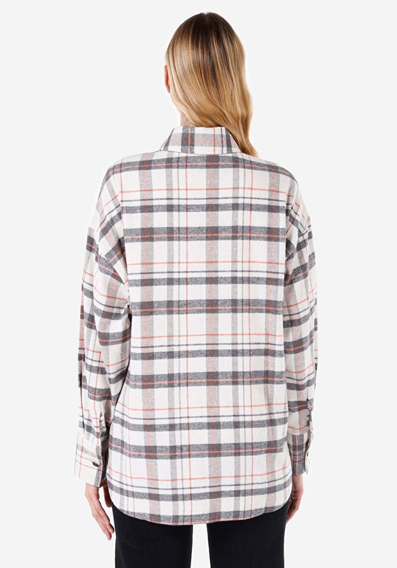 Afișați detalii pentru Cămașă Regular Fit Gât În Carouri Cămașă Albă Cu Mânecă Lungă Pentru Femei