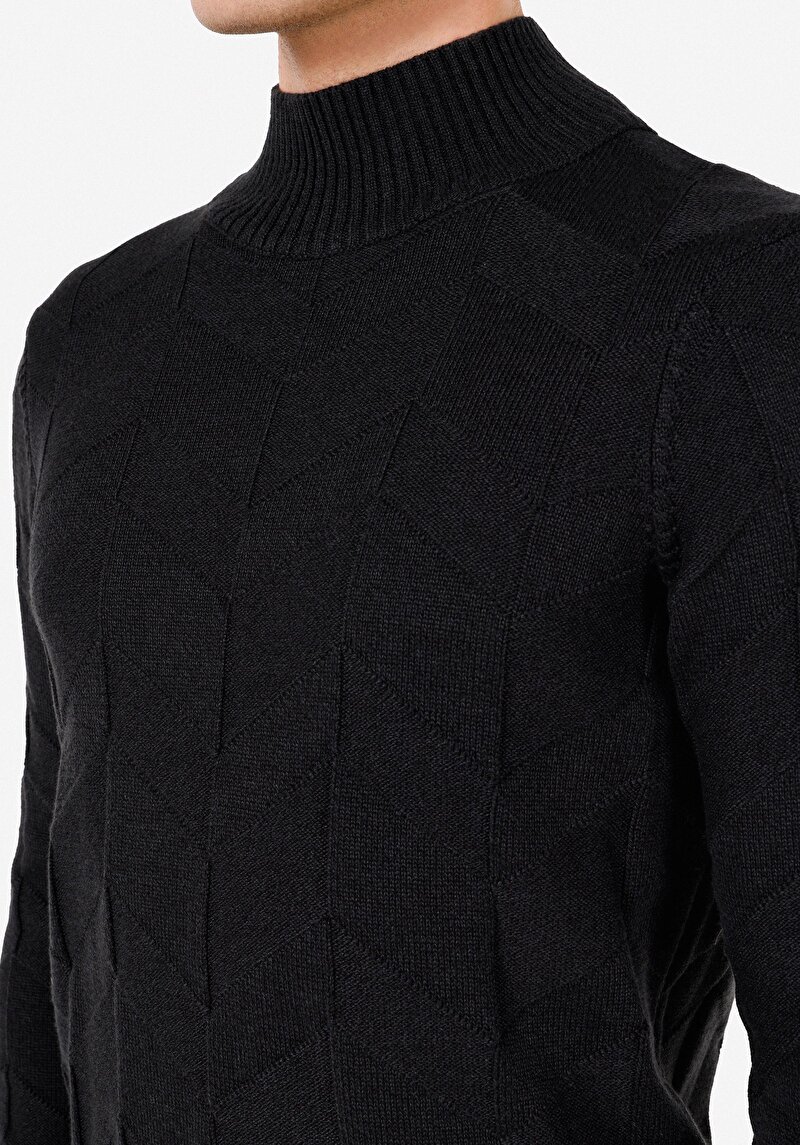 Afișați detalii pentru Pulover Slim Fit Turtle Neck Jacquard Pentru Bărbați Antracit