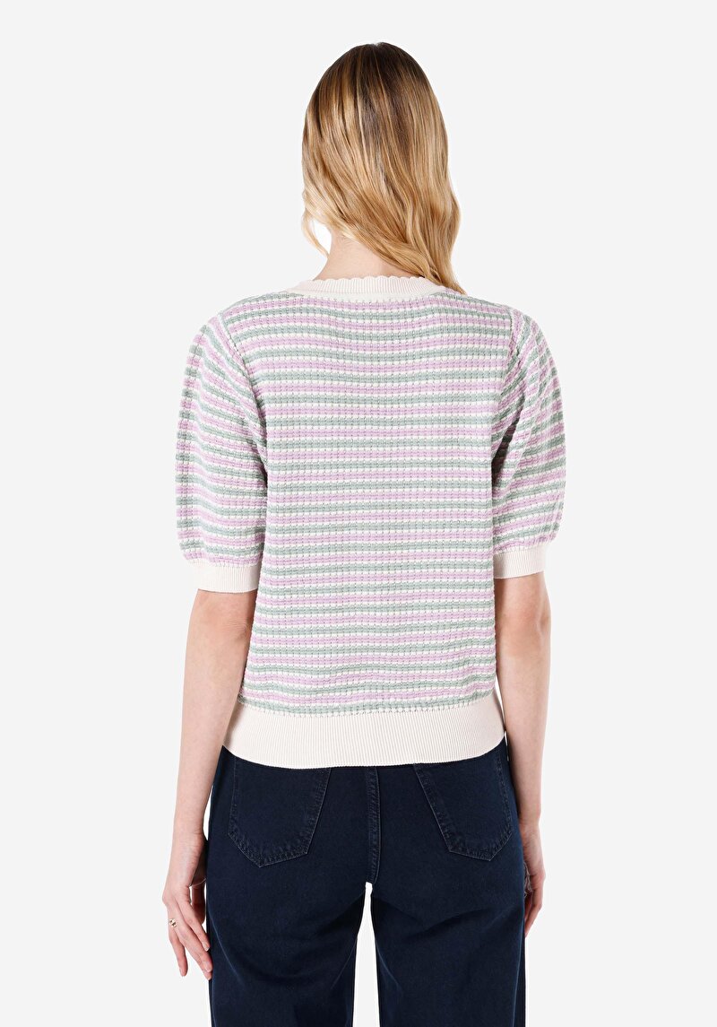 Afișați detalii pentru Regular Fit Round Neck Pulover Multicolor Cu Mânecă Scurtă Pentru Femei