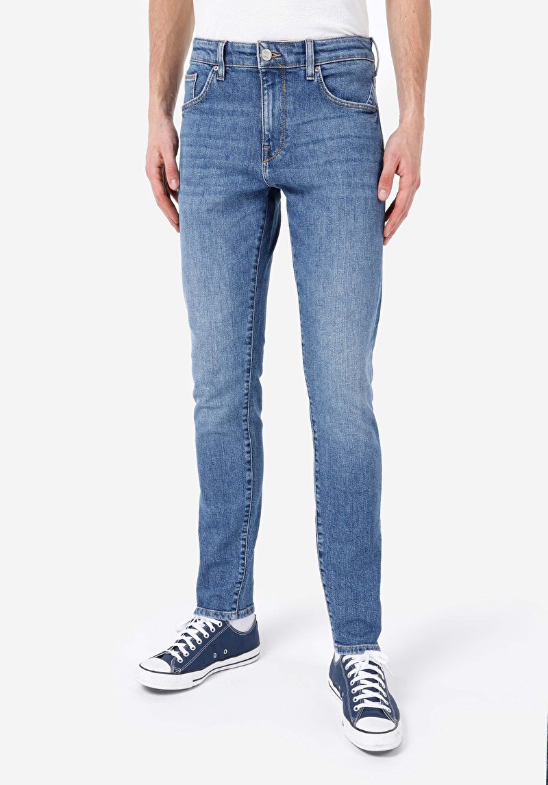 Afișați detalii pentru Slim Fit Talie Joasă Picior Îngust Blugi İndigo Pentru Bărbați