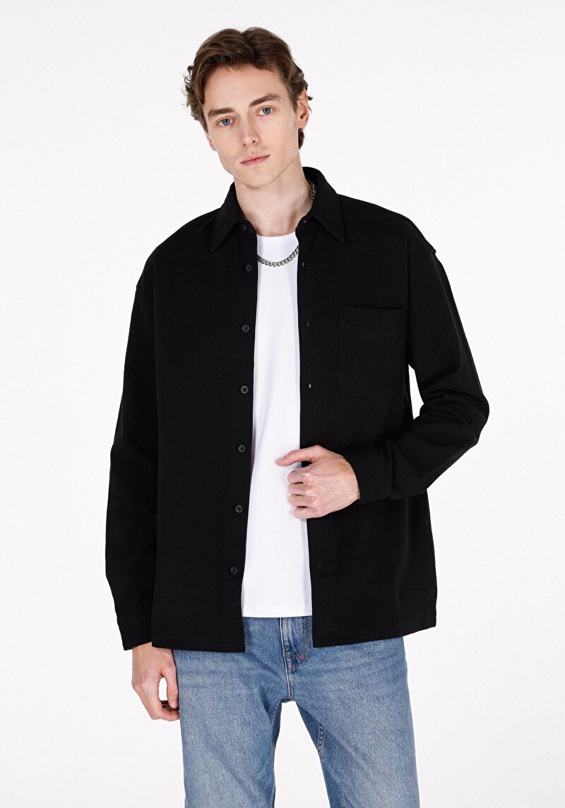 Imagine a Camasa Cu Maneca Lunga De Barbati Negru Regular Fit  Cl1072021