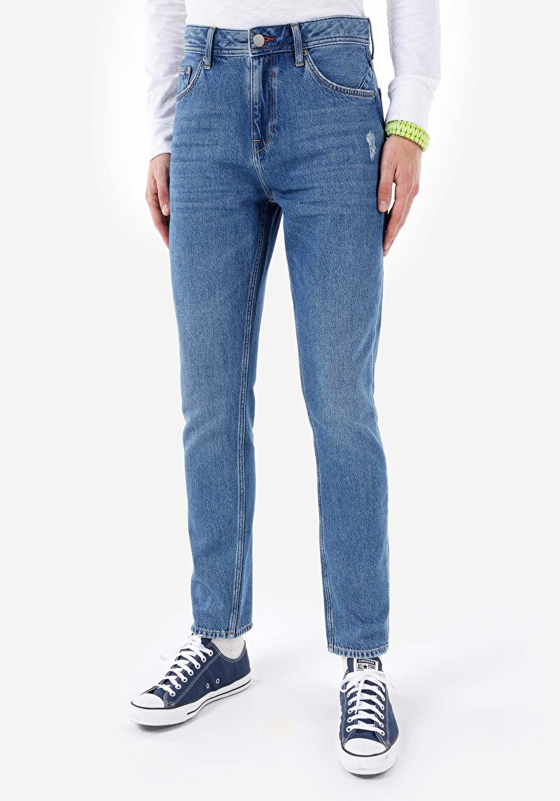 Imagine a Regular Fit Mid Waist Slim Leg Blugi İndigo Pentru Bărbați