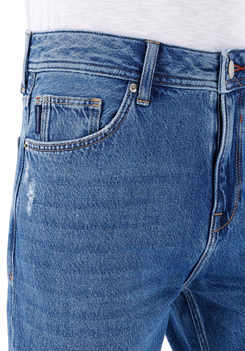 Afișați detalii pentru Regular Fit Mid Waist Slim Leg Blugi İndigo Pentru Bărbați