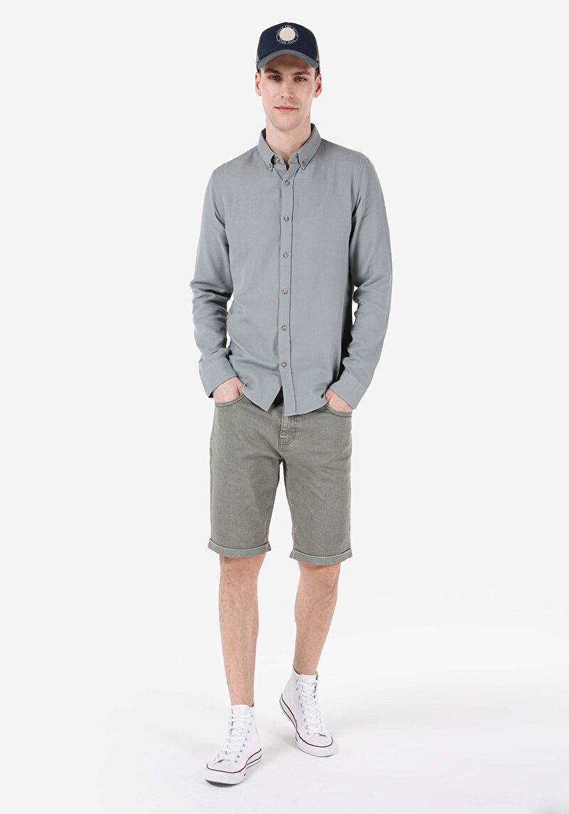 Imagine a Cămașă Slim Fit Cămașă Dreaptă Bărbați Verde Cămașă Cu Manșon Lung