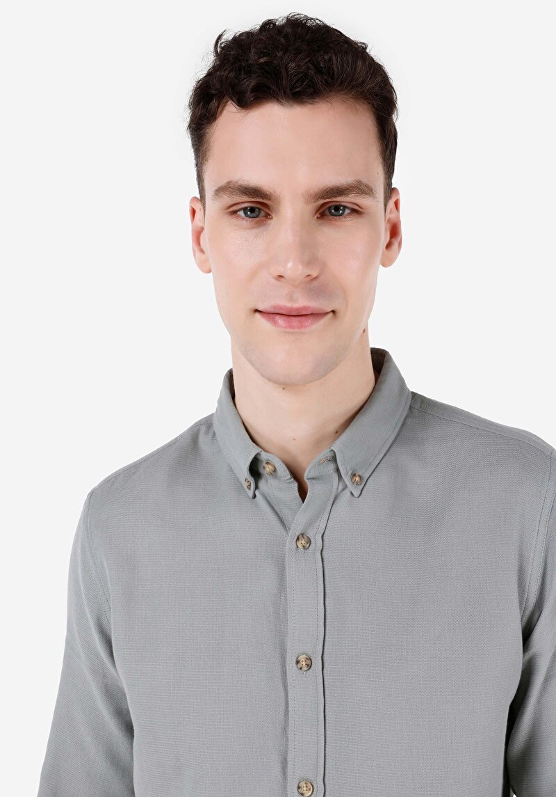 Afișați detalii pentru Cămașă Slim Fit Cămașă Dreaptă Bărbați Verde Cămașă Cu Manșon Lung