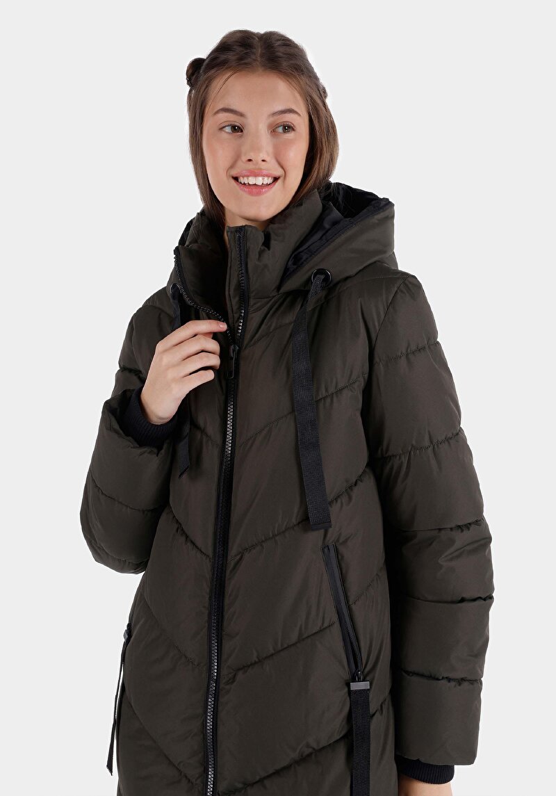 Imagine a Regular Fit Glugă Căptușit Cu Fermoar Verde Pentru Femei