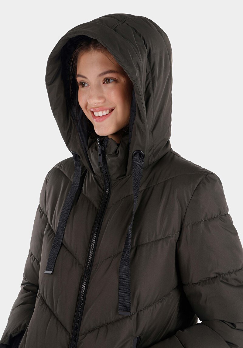 Afișați detalii pentru Regular Fit Glugă Căptușit Cu Fermoar Verde Pentru Femei