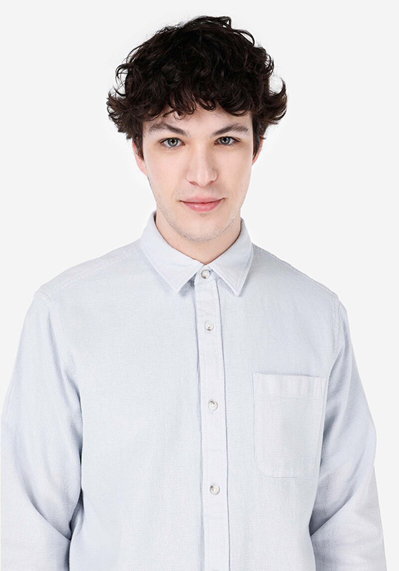 Afișați detalii pentru Cămașă Comfort Fit Decolteu Drept Cămașă Albastră Manșon Lung Pentru Bărbați