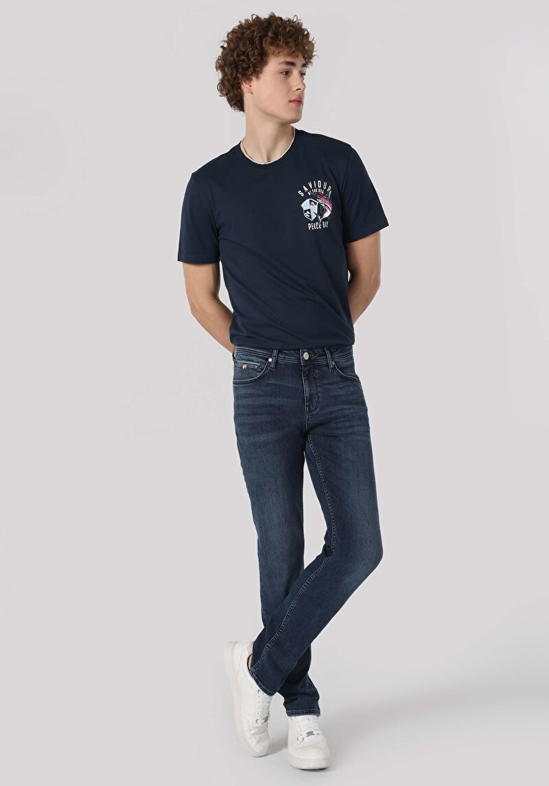 Afișați detalii pentru Pantaloni De Barbati Albastru Straight Fit 044 Karl Cl1063570