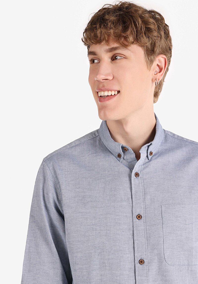 Afișați detalii pentru Cămașă Cu Gât Drept Cămașă Albastră Cu Mânecă Lungă Pentru Bărbați