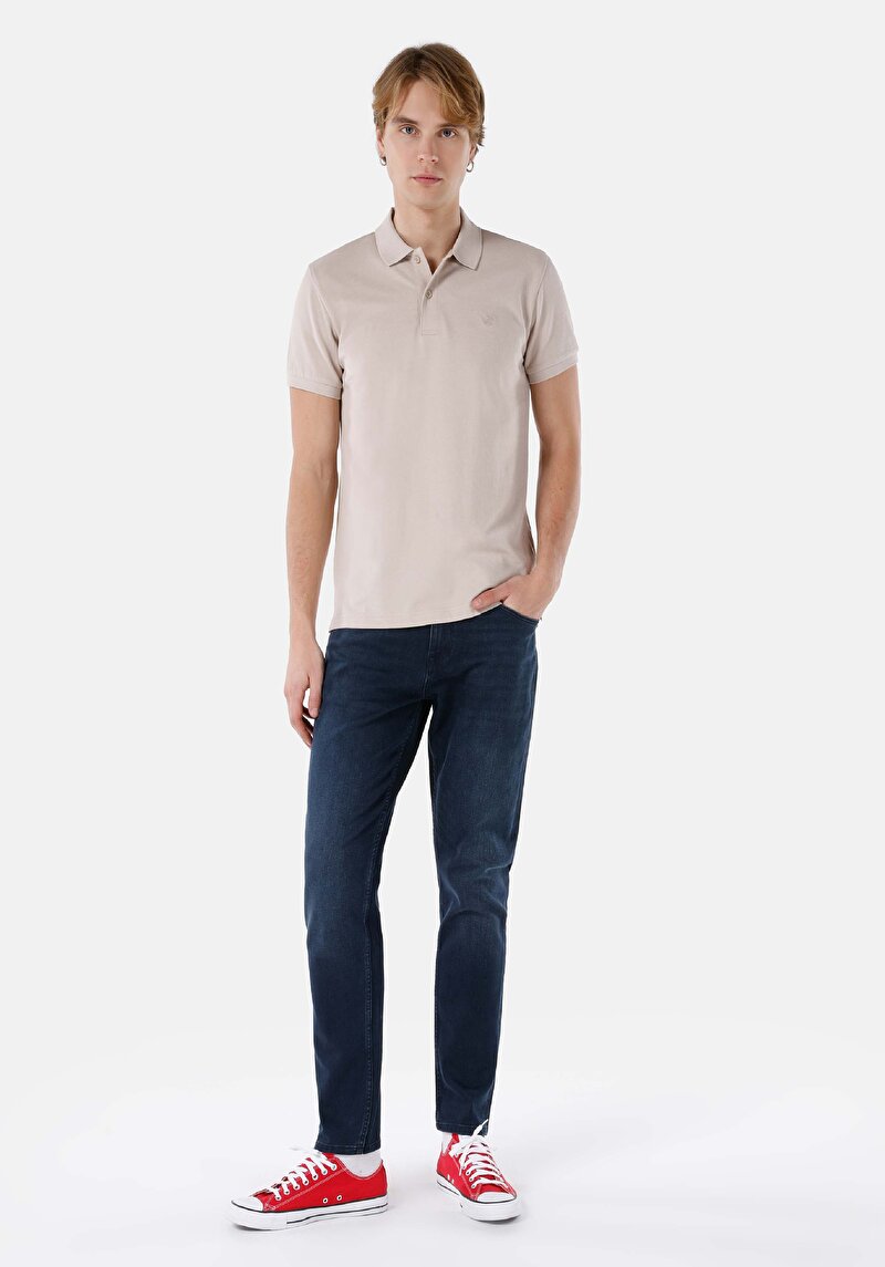 Imagine a Regular Fit Mid Waist Slim Leg Blugi İndigo Închis Pentru Bărbați