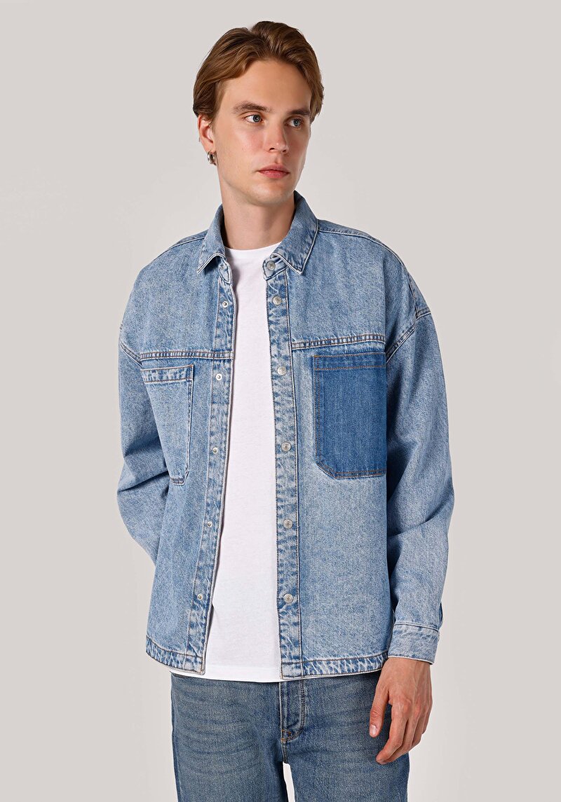 Imagine a Jachetă Albastră Pentru Bărbați Regular Fit Button-Down Unlined Unlined