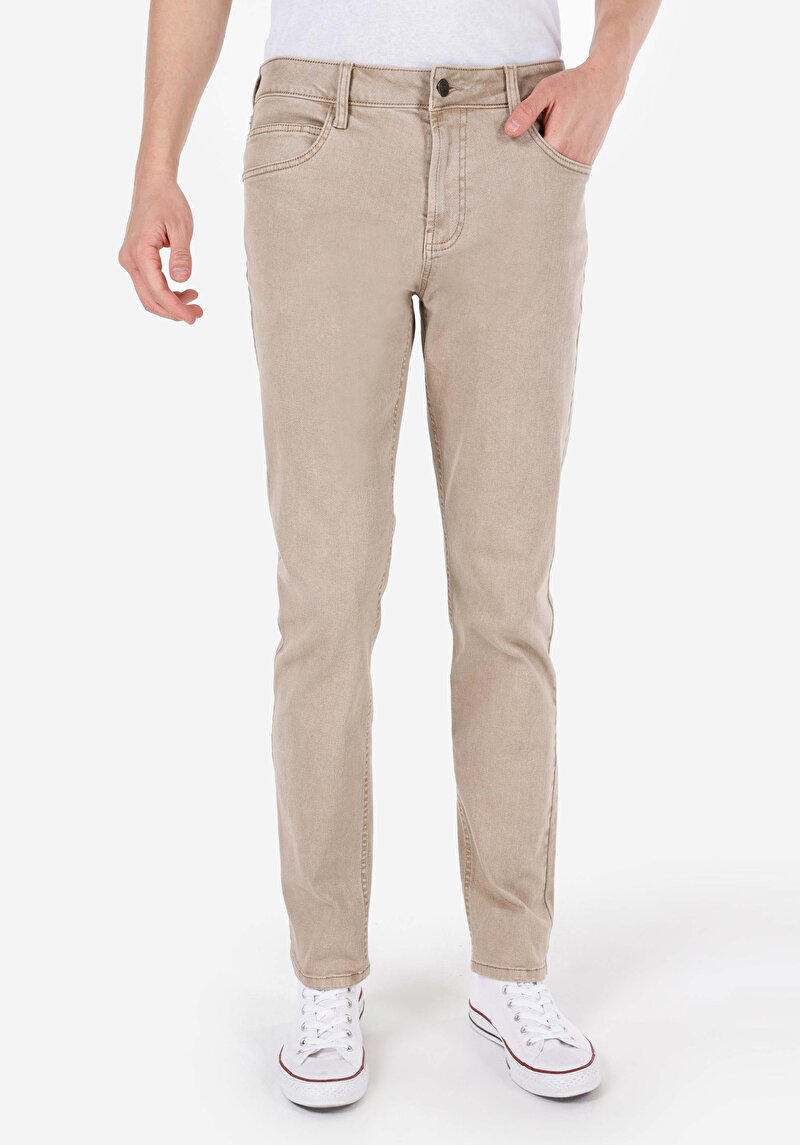 Afișați detalii pentru Pantaloni Bej Pentru Bărbați Straigt Fit Mid Waist Straight Leg