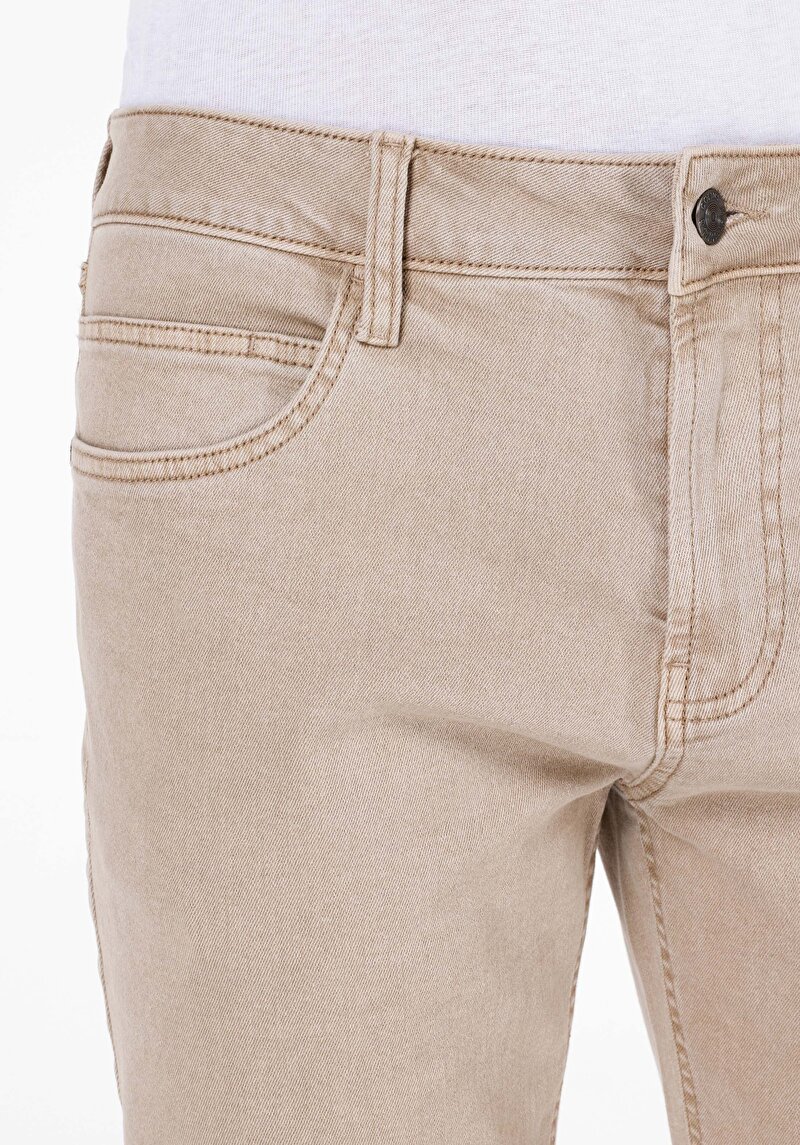 Afișați detalii pentru Pantaloni Bej Pentru Bărbați Straigt Fit Mid Waist Straight Leg