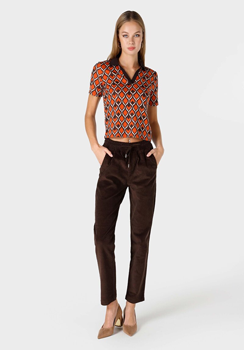 Imagine a Regular Fit Talie Înaltă Picior Drept Pantaloni Maro Pentru Femei