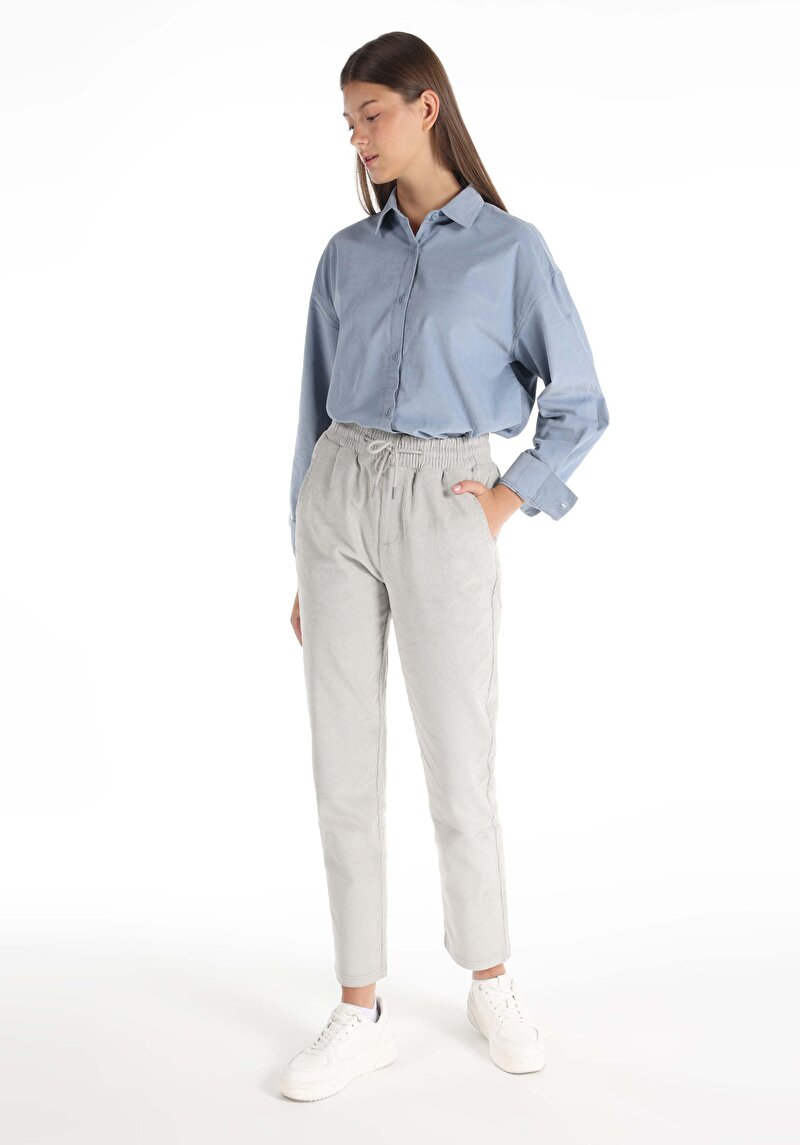 Imagine a Regular Fit Talie Înaltă Picior Drept Pantaloni Gri Pentru Femei