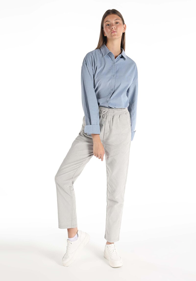 Imagine a Regular Fit Talie Înaltă Picior Drept Pantaloni Gri Pentru Femei