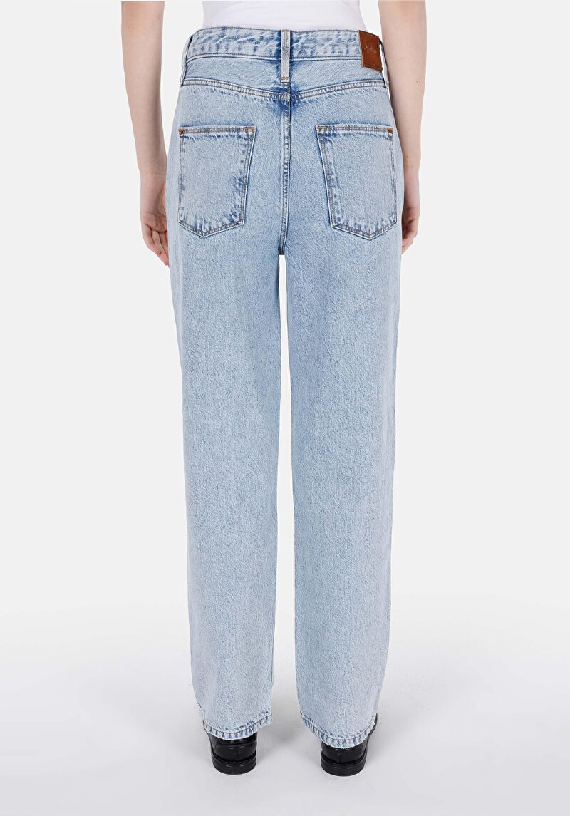 Imagine a Drept Fit Talie Ascendentă Picior Drept Blugi İndigo Pentru Femei