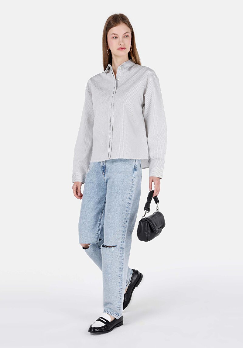 Imagine a Drept Fit Talie Ascendentă Picior Drept Blugi İndigo Pentru Femei