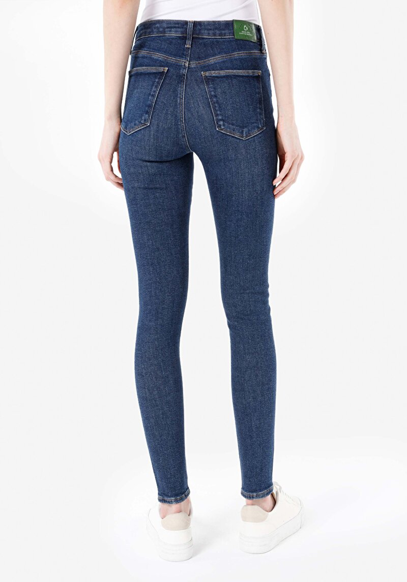 Afișați detalii pentru Skinny Fit Mid Waist Narrow Leg Blugi İndigo Pentru Femei