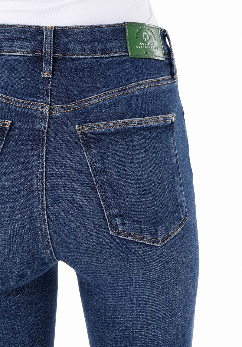 Afișați detalii pentru Skinny Fit Mid Waist Narrow Leg Blugi İndigo Pentru Femei