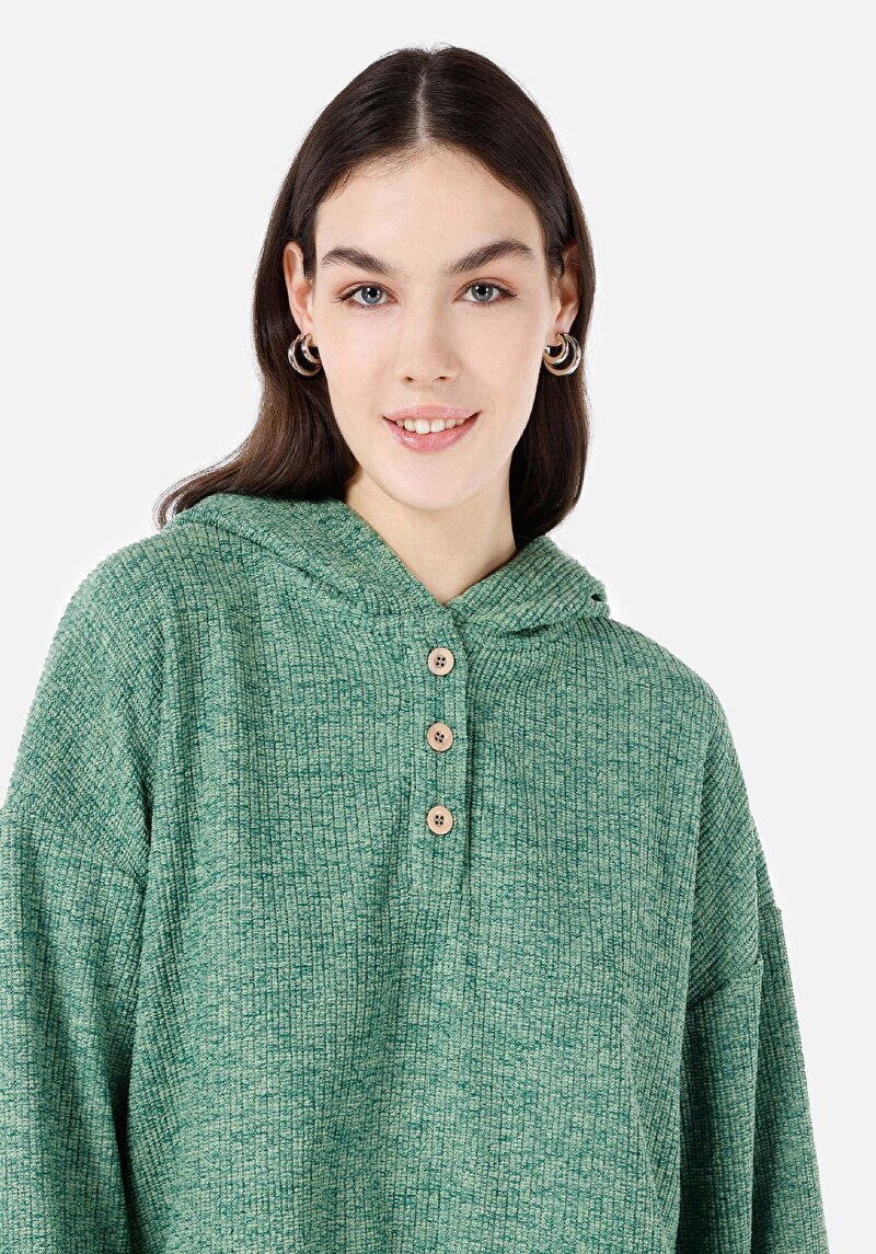 Imagine a Tricou Cu Glugă Verde Pentru Femei Cu Glugă Comfort Fit