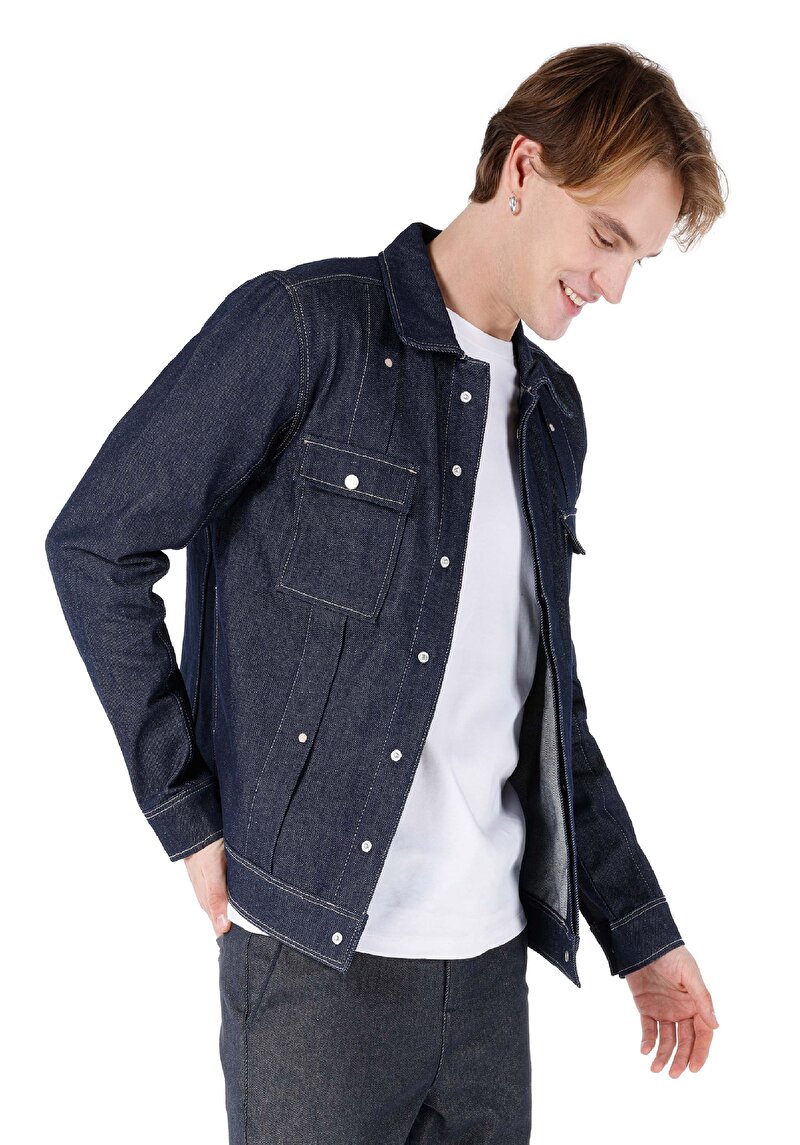 Afișați detalii pentru Jachetă Albastru Închis Pentru Bărbați Cu Nasturi Cu Nasturi